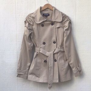 CoffeeShop puff sleeve Double-Breasted tan beige Trench Coat